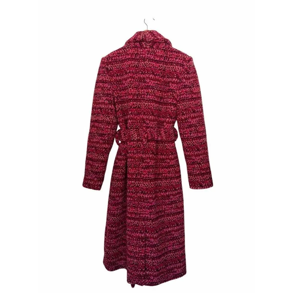 Hutch Kat Wrap Belted Boucle Coat Jacket in Pink Size S